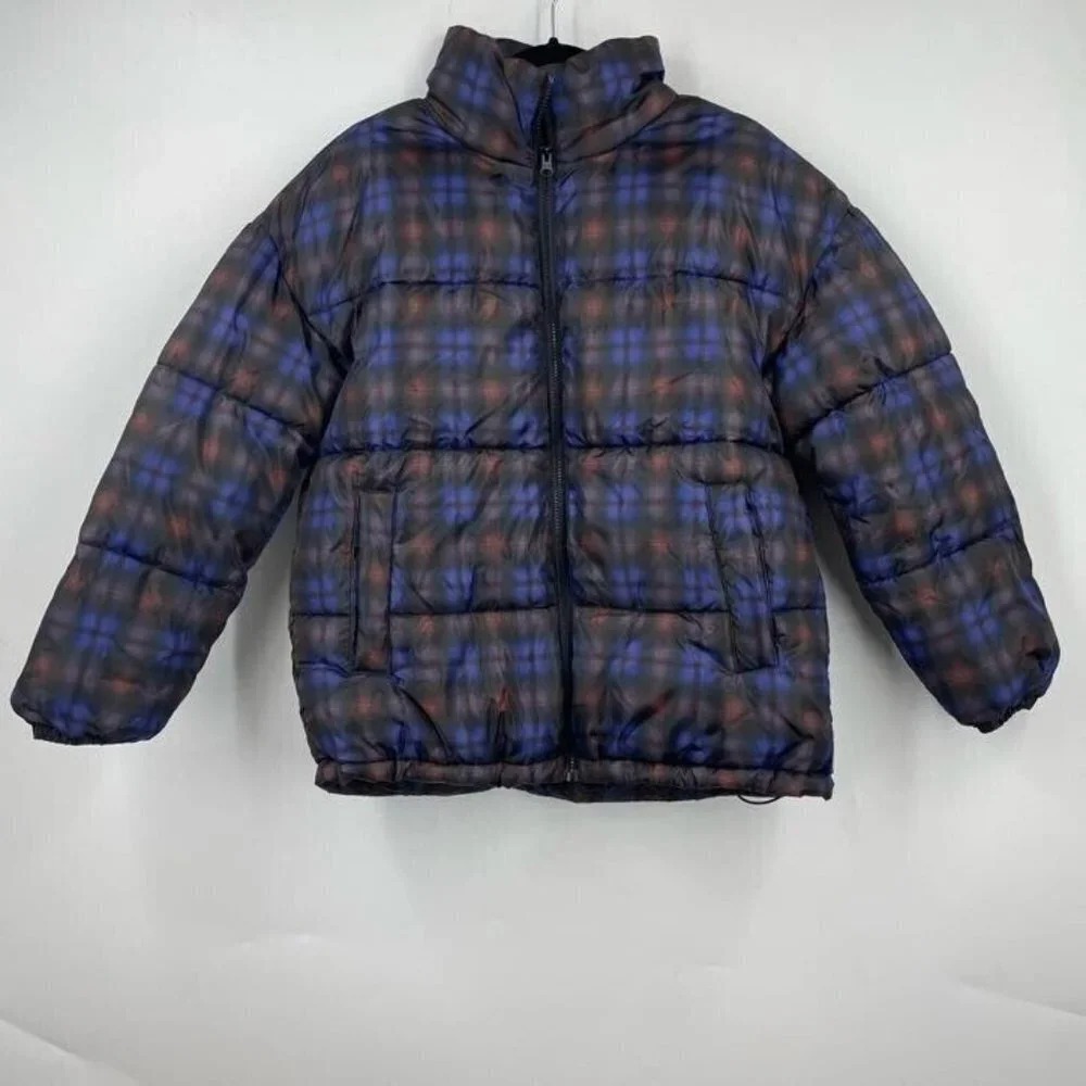 Nordstrom BP Women's Plaid Oversized Puffer in Purple Earl Ombre Size M NWT